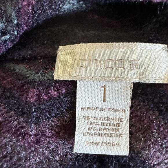 Chicos Sweater Womens 1 US M Purple Cowl Chevron Crochet Lightweight Boho Tunic - Picture 10 of 13